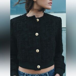 New collection ZARA black tweed bomber jacket